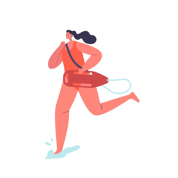 女救生员冲到救援现场，表现出快速的行动和随时准备提供帮助图片下载