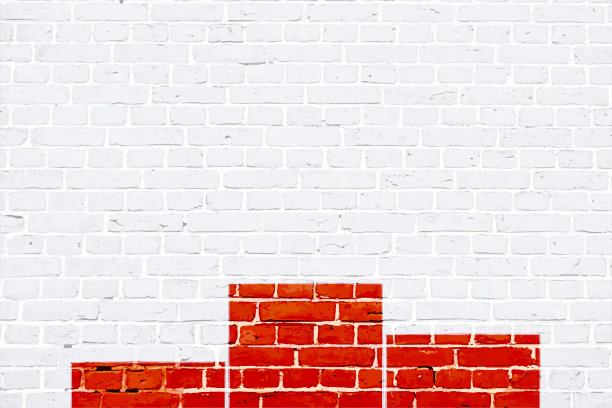 红色和白色的砖图案与获奖者的领奖台绘制在白色的墙壁上，纹理grunge背景矢量插图图片下载