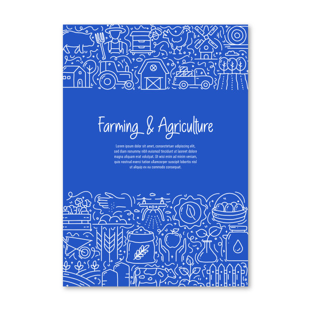 农业和农业相关的对象和元素。手绘矢量涂鸦插图集合。海报，封面模板与不同的农场和农业对象图片下载