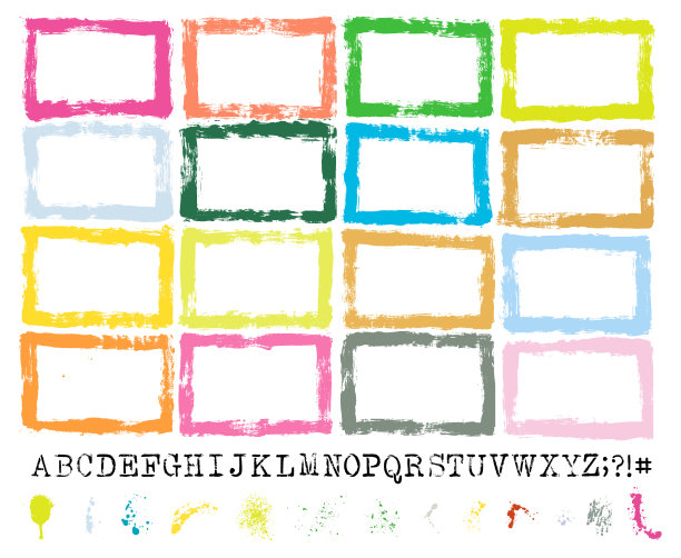 矢量手绘纹理边界和油漆喷溅集:艺术家自己的收藏图片下载