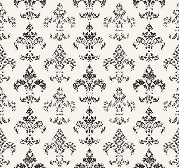 Fleur De Lis法国缎豪华装饰织物图案在黑色和象牙图片下载