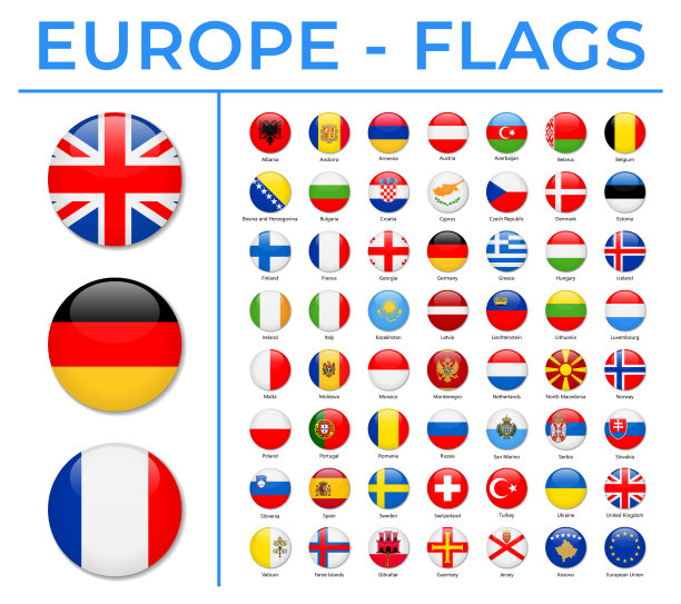 世界旗帜-欧洲-矢量圆圆光滑的图标图片下载