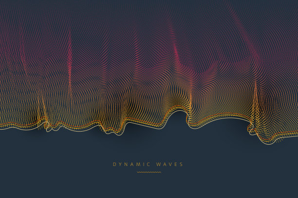 三维粒子网格阵列，声波流过黑暗的背景。图片下载