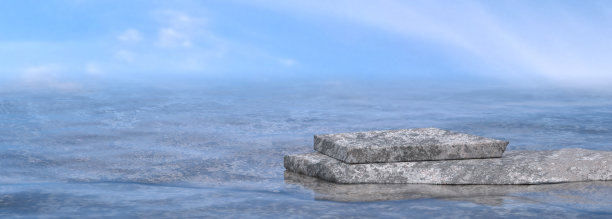 石墩在碧海之上。海景岩石。三维渲染图片下载