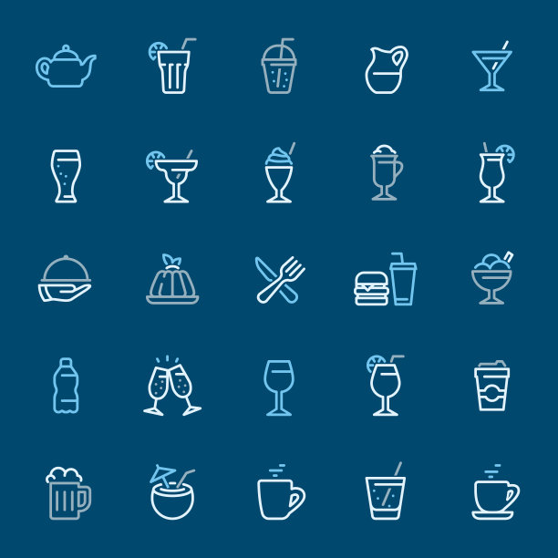 鸡尾酒和饮料-颜色轮廓图标图片下载