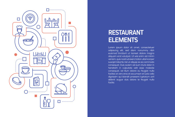 餐厅概念，餐厅和图标的矢量插图图片下载