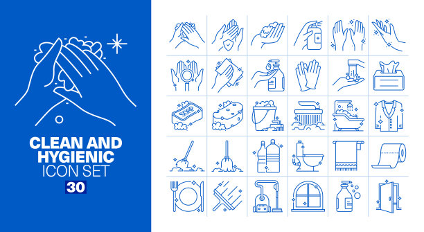 清洁和卫生线图标设置图片下载