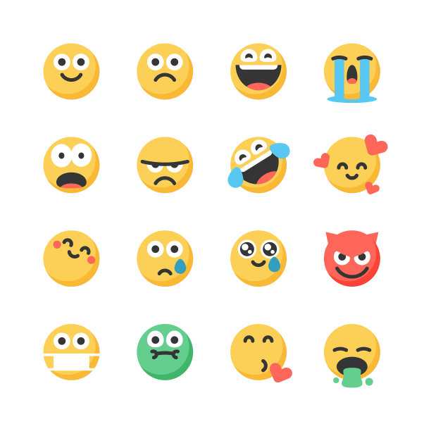 卡通扁平风格可爱表情符号设计图片下载