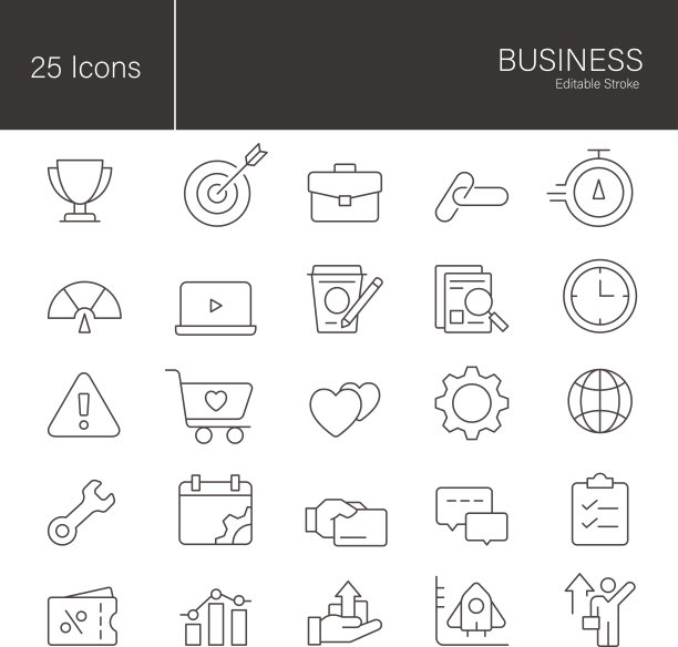 业务线矢量图标集。可编辑的中风。这套套装包括个人成长、收入增长、火箭发射、成长、演讲、投资、晋升。股票插图
图标,营销图片下载