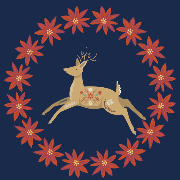 可爱的民间艺术元素-驯鹿图片下载