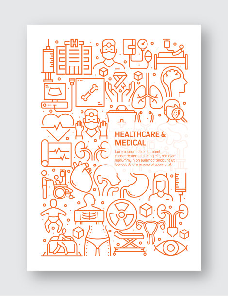 医疗保健和医疗相关的现代线条风格矢量插图图片下载