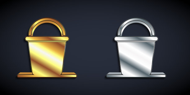 金桶和银桶图标孤立上黑色图片下载