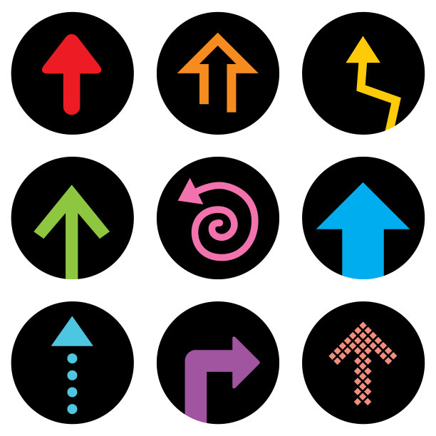 九个彩色的圆形箭头图标图片下载