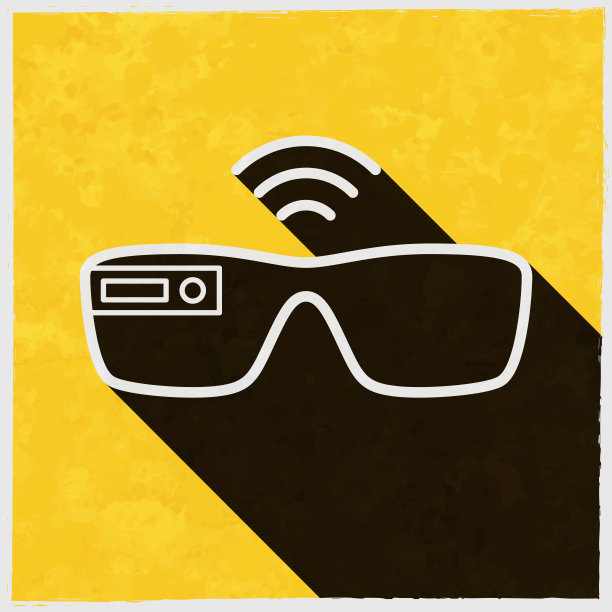 智能眼镜。图标与长阴影的纹理黄色背景图片下载