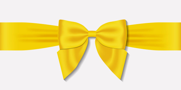 现实的装饰光泽缎黄丝带蝴蝶结，孤立在白色的背景图片下载