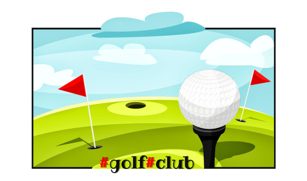 卡通风格的运动和胜利概念。高尔夫俱乐部。以高尔夫球为背景的球场为游戏用文字。图片下载