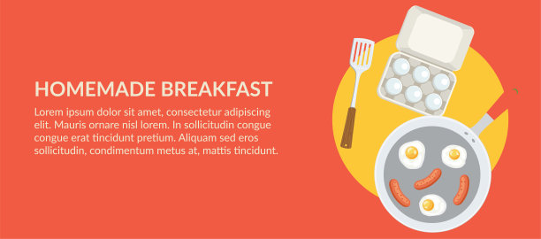 可爱的早餐食品横幅-平底锅与鸡蛋图片下载