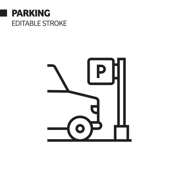 停车线图标，轮廓向量符号插图。完美像素，可编辑的描边。图片下载