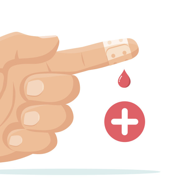 手指上粘着绷带，还有一滴血。急救的概念图片下载