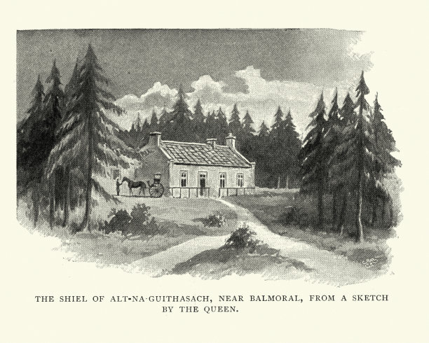 19世纪晚期，靠近巴尔莫勒尔的奥特-纳-吉萨萨赫的希尔图片下载