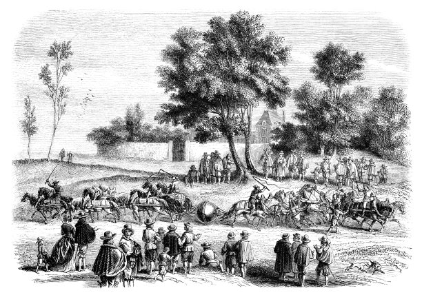 奥托·冯·格里克1654年在德国雷根斯堡进行的马格德堡半球科学实验图片下载