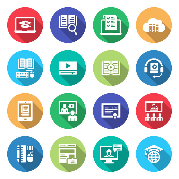 简单的一组在线教育相关的矢量图标。符号集合。图片下载