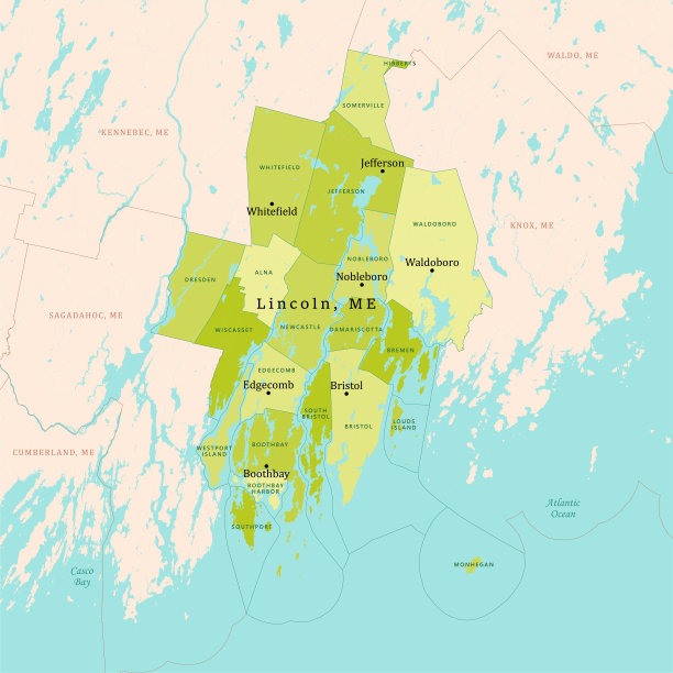 ME林肯绿色矢量地图图片下载