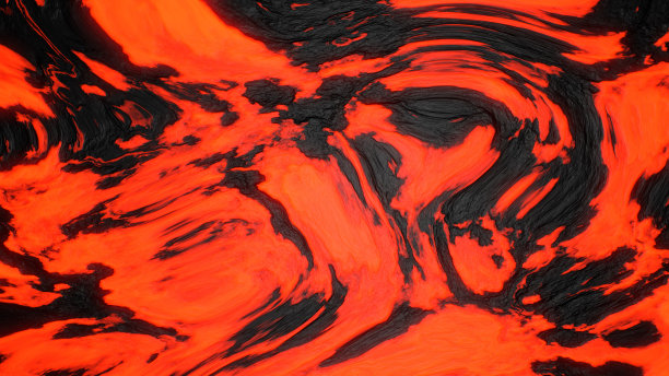 地面热熔岩。抽象的自然图案——凋谢的火焰。火山喷发熔岩的3D插图。图片下载