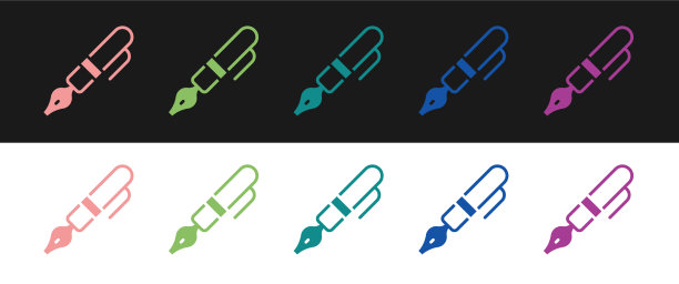 设置钢笔笔尖图标孤立在黑色和图片下载