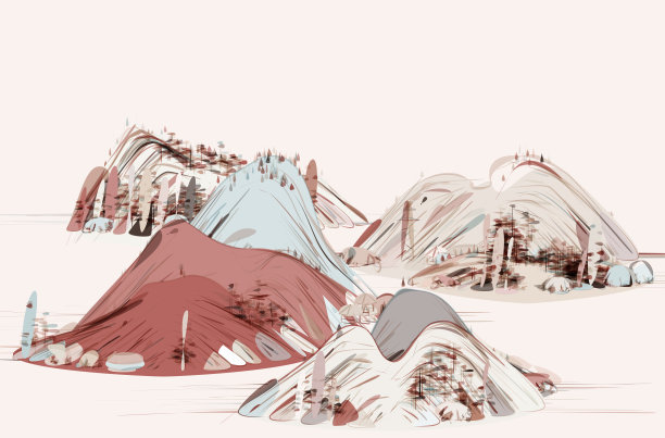 中国山水画彩色艺术插图矢量图片下载