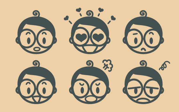 复古风格的可爱男孩，带眼镜的表情，脸部轮廓图片下载