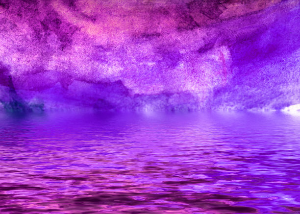 艺术海洋景观-水彩天空的水。图片下载