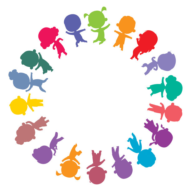 彩色的儿童剪影在圆圈里图片下载