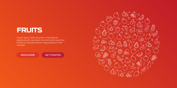 水果网络横幅线性图标，时髦的线性风格矢量图片下载