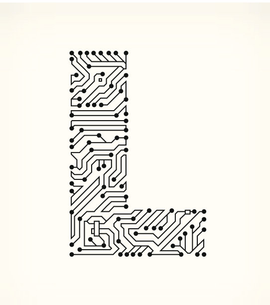 白色背景上的字母L电路板图片下载