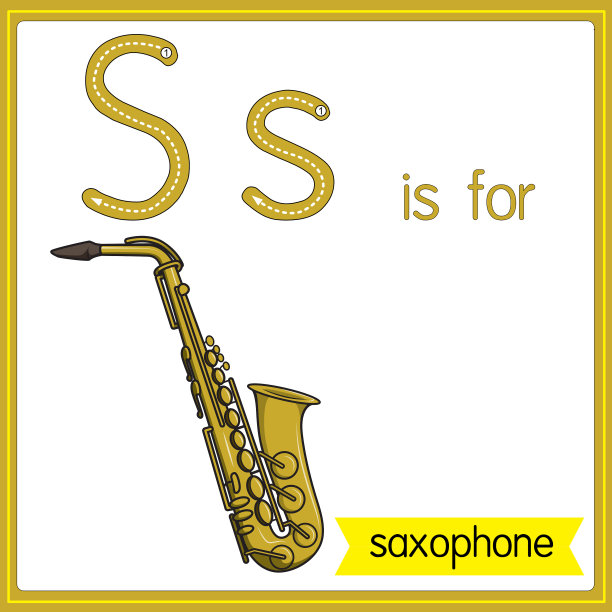 矢量插图学习字母为儿童与卡通形象。字母S是萨克斯管。图片下载
