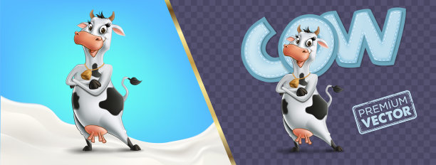 Başlık:奶牛优质绘图和耳环牛奶罐容器孤立卡通3d插图逼真矢量图片下载