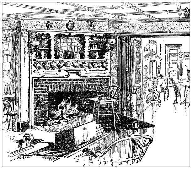 古董运动插图:吸烟室，埃塞克斯郡高尔夫俱乐部，马萨诸塞州图片下载