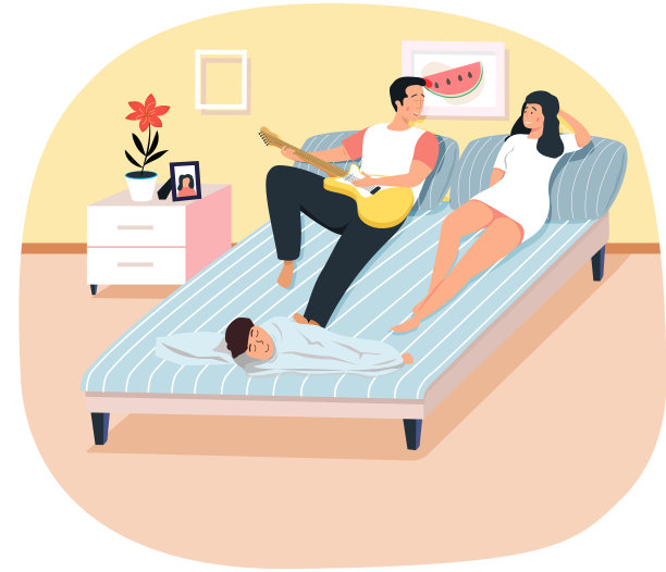 家人在家休息。音乐家演奏乐器。丈夫用吉他为女友唱歌图片下载