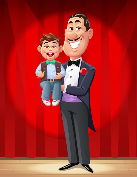 在舞台上表演木偶的腹语表演者图片下载