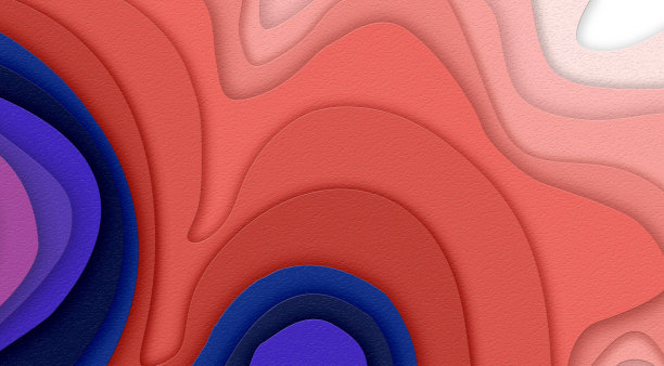 3D抽象蓝色和红色波浪背景与剪纸形状图片下载