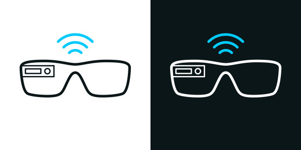 智能眼镜。黑色或白色背景上的双色线图标-可编辑的笔画图片下载