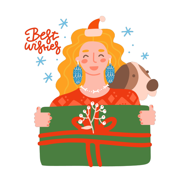 微笑的金发女人手里拿着礼品盒图片下载