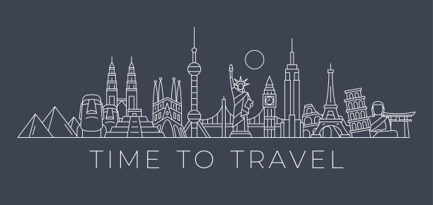 旅行时间-世界天际线-著名的建筑和纪念碑…旅游具有里程碑意义的背景。矢量图图片下载