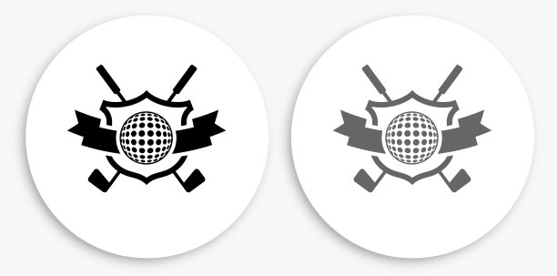 高尔夫Crest和高尔夫俱乐部黑色和白色圆形图标图片下载