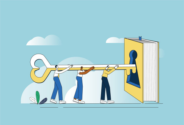 白领们拿着打开书的钥匙。图片下载