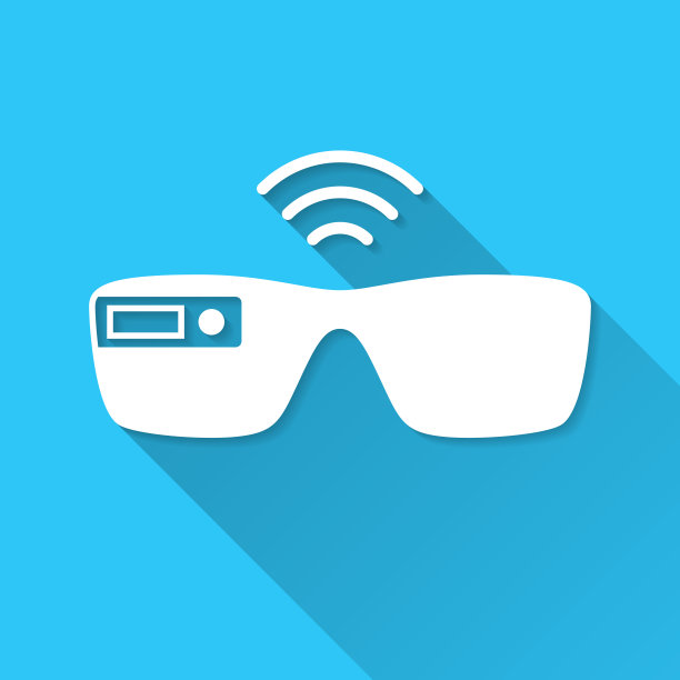 智能眼镜。图标在蓝色背景-平面设计与长阴影图片下载