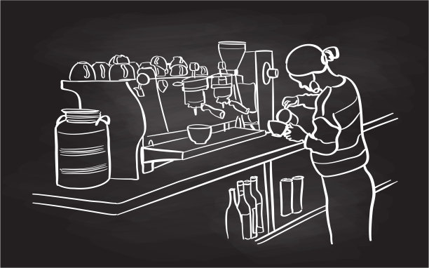 咖啡师在做拿铁黑板图片下载