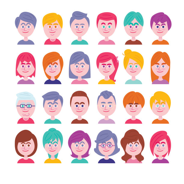 不同年龄和性别的微笑头像图片下载