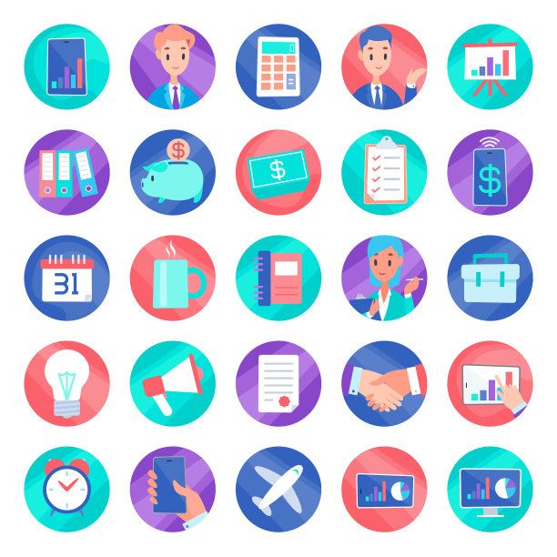 丰富多彩的商业和金融图标在圆形背景图片下载